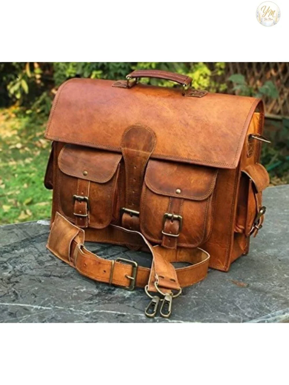 Genuine Leather Laptop Messenger Bag Handmade Satchel with Adjustable Strap